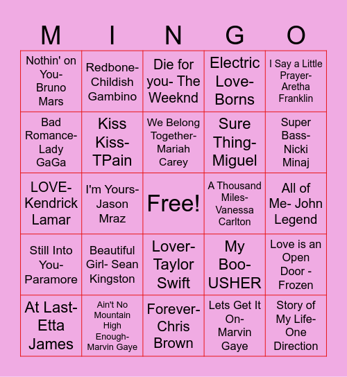 Love Song Mingo <3 Bingo Card