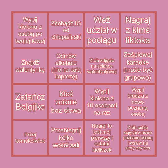 Walentynkowe BINGO Card