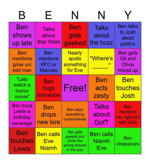 Ben Bingo Card