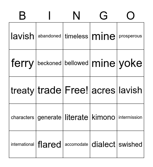 Unit 3 Bingo Card