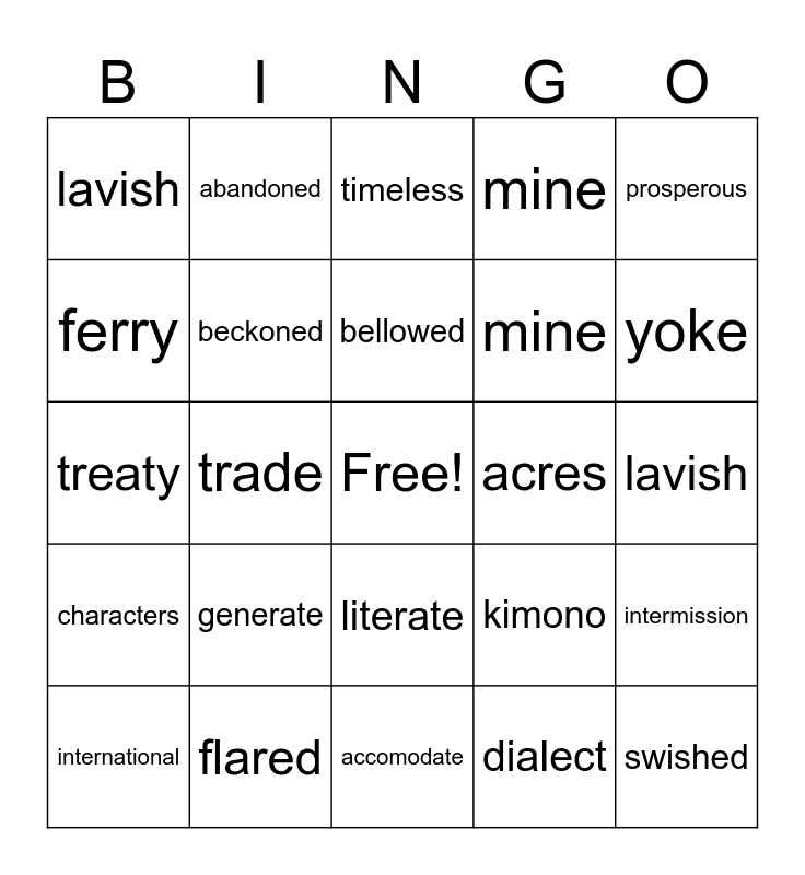 Unit 3 Bingo Card