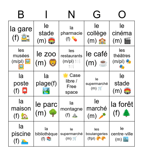 Les Lieux Bingo Card
