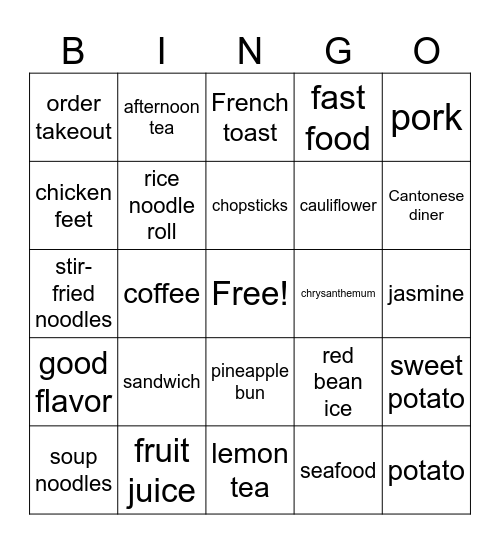 Cantonese 3-6 Bingo Card