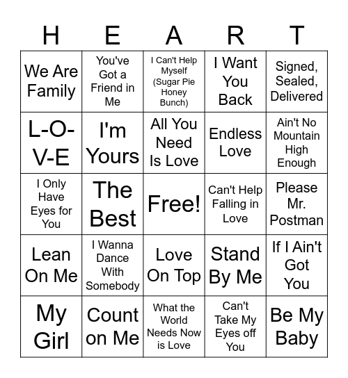 Valentine's Day Music Bingo! Bingo Card