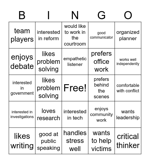 BUILD YOUR CAREER Bingo Card