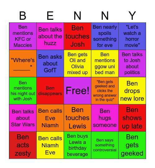 Ben Bingo Card