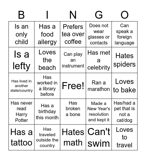 Untitled Bingo Card