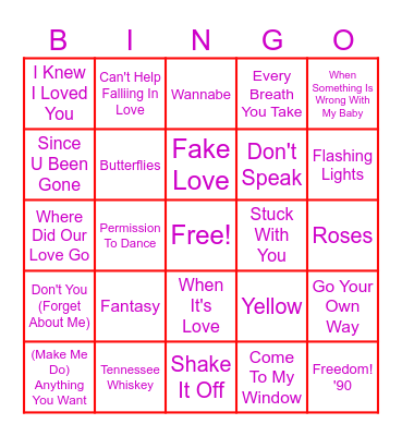 Valentine's Day Music Bingo Card