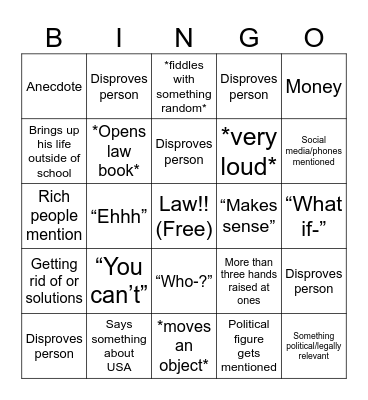 Mr Blair Law class Bingo Card