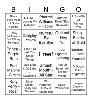 40 Years Of Hits! Bingo Card