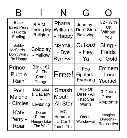 40 Years Of Hits! Bingo Card