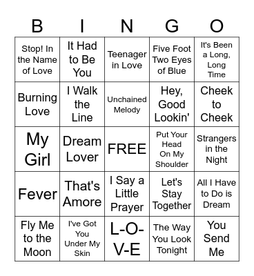 Love Song Bingo Card