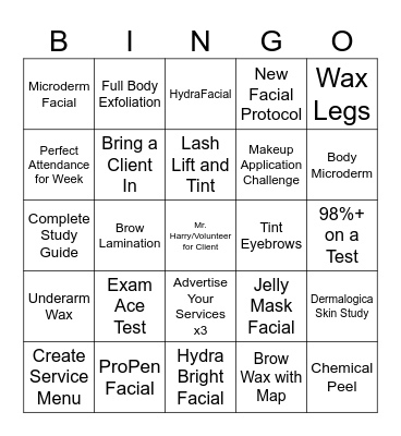 Senior Esthetician Bingo Card