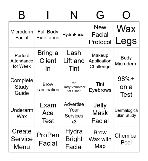 Senior Esthetician Bingo Card