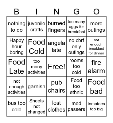 resident council/food for thought Bingo Card