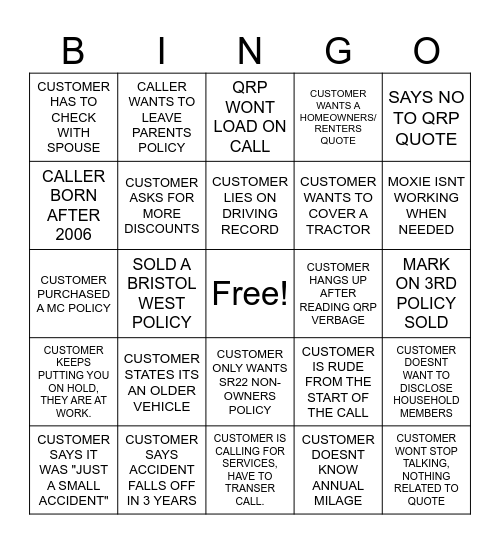 FRIDAY BINGO Card