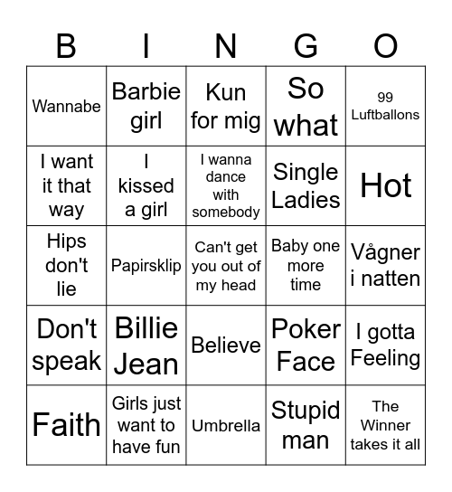 Tinas musik bingo Card