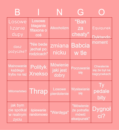 Xnesko Bingo Card