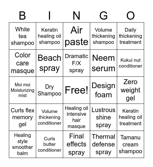 L'anza Bingo Card