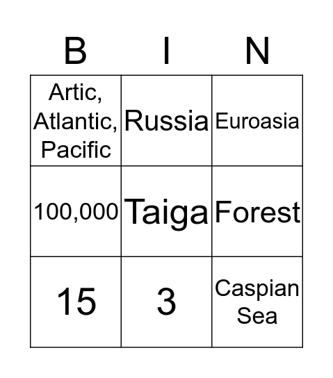 Russia Study Game Bingo Card