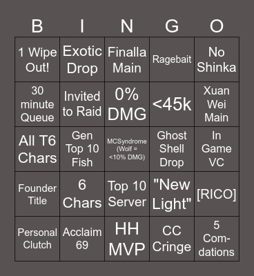 DR LFG BINGO Card