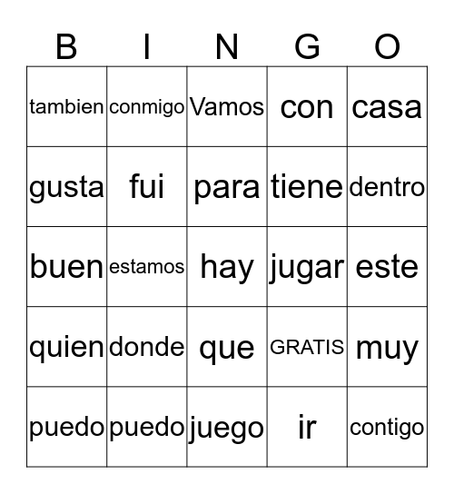 Palabras Frecuentes  Bingo Card