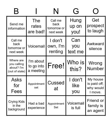 REALTOR Call Night Bingo Card