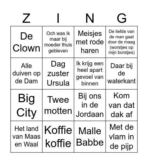 Muziekbingo Jubbega lijst 1 Bingo Card