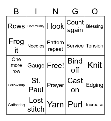 St. Paul's Shawl Bingo Card