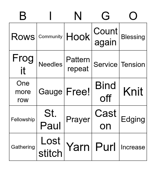 St. Paul's Shawl Bingo Card