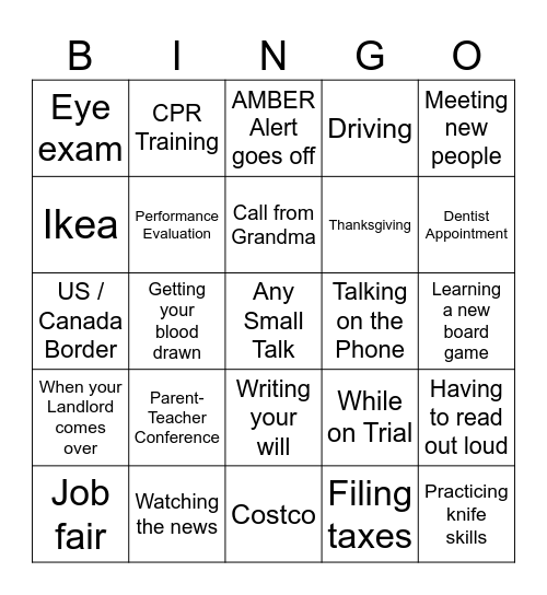 Bad Times to be High Bingo Card