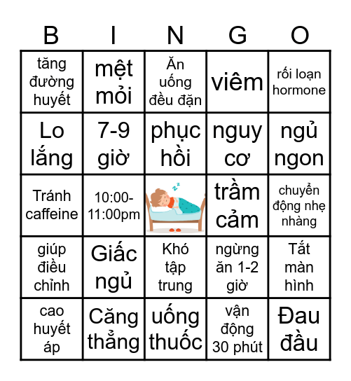 Tim, Căng thẳng và Giấc ngủ Bingo Card