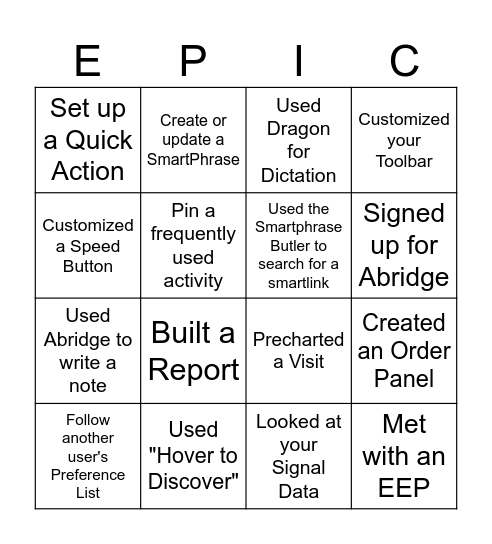 EPIC Bingo Card