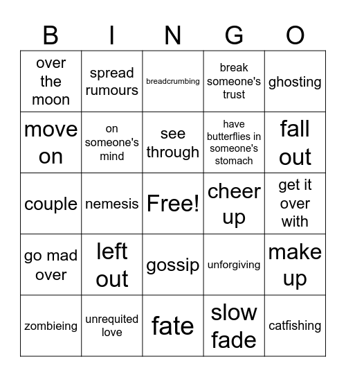 Types of relatioships Bingo Card