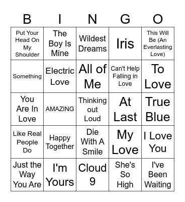 LOVE SONGS Bingo Card