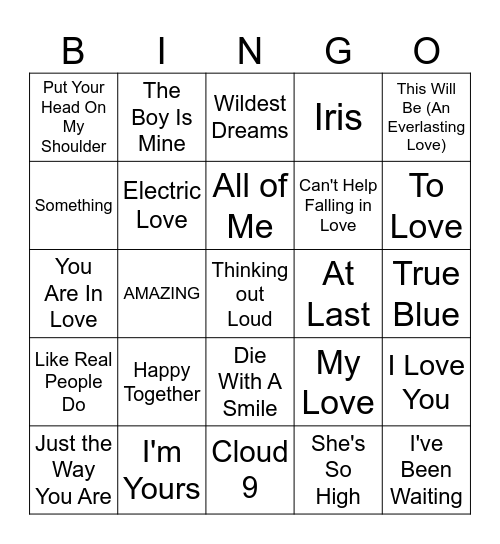 LOVE SONGS Bingo Card