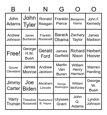 President's Day Bingo Card