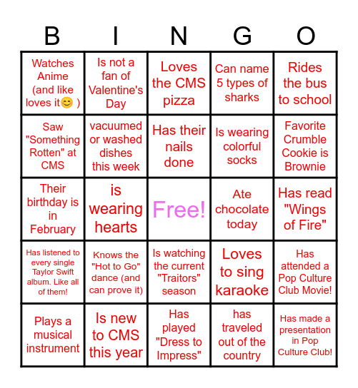 "PAL"- ENTINES Bingo Card