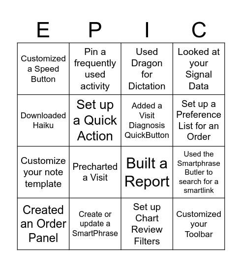 EPIC Bingo Card