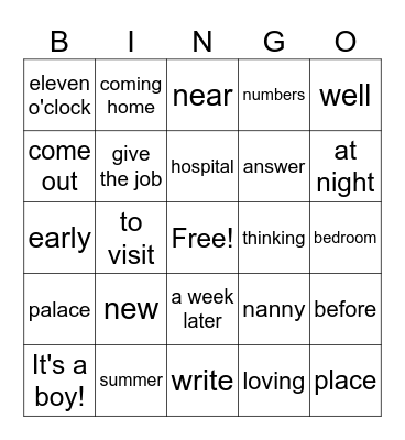 Prince William Bingo Card