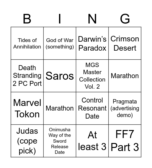 Untitled Bingo Card