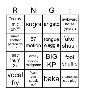 RNG VALENTINE GAMESHOW BINGOOOOO Bingo Card