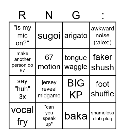 RNG VALENTINE GAMESHOW BINGOOOOO Bingo Card