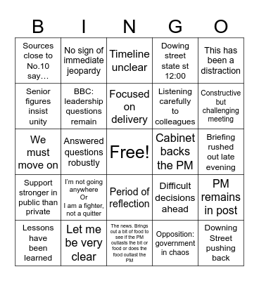 The final Starmerdown Bingo Card
