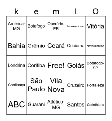 Bingo Futebol Brasileiro Bingo Card