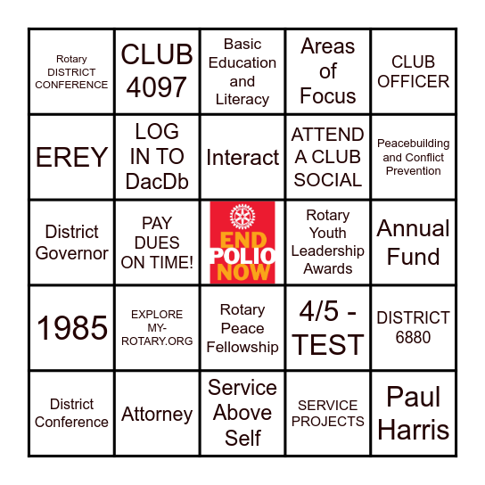 Rotary Club Of SELMA Bingo Card