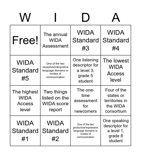 WIDA Scavenger Hunt Bingo Card