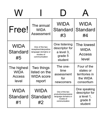 WIDA Scavenger Hunt Bingo Card