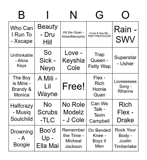 DST Musical Bingo Card