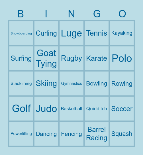 Girl Guides Sports Bingo Card